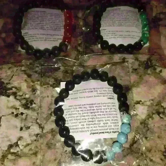 Unisex Lava And Gemstone Bracelets Set Of Three Brand New In Package - Picture 10 of 12